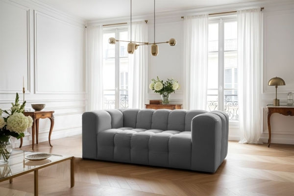 Sofa Designersofa SOLVIE 2-Sitzer in Stoff Tiffani Grau