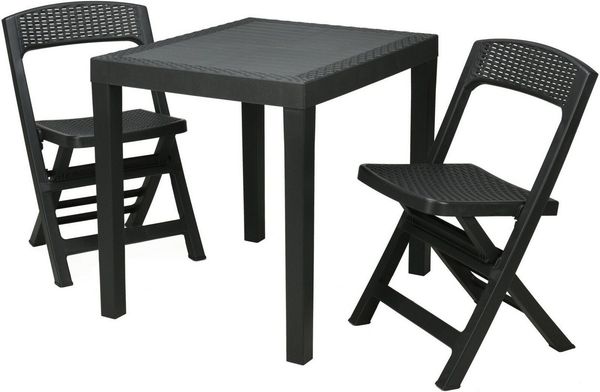 Progarden Balkonset Gartenmöbel Terrassenmöbel Anthrazit 3 Tlg. Set, (Set, 3-tlg, Packung), Schwarz, Rattan Optik, 3tlg, Wetterfest Bild 2