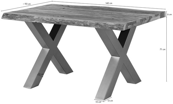 Baumtisch Sheesham 140x90x77 grau gebeizt / X-Beine anthrazit glänzend FREEFORM 5 Bild 8