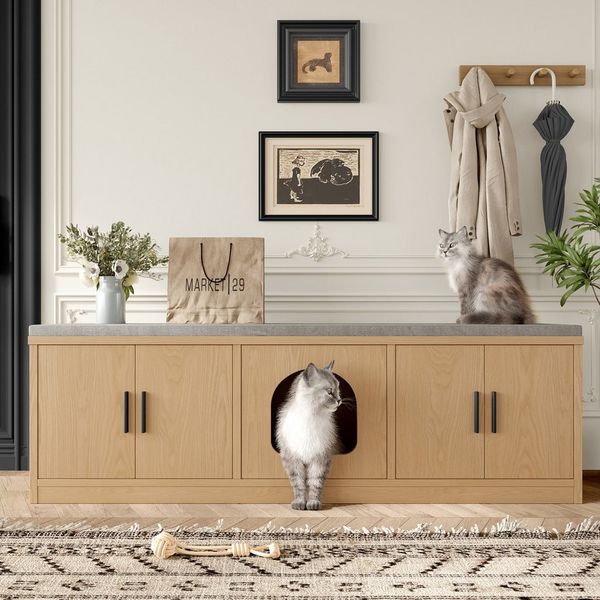Flieks Lowboard Katzenschrank mit Tierhaus (1 St, 140x40x45,5 cm), Tiermöbel mit Kratzbaum und verstellbaren Einlegeböden Holzschrank