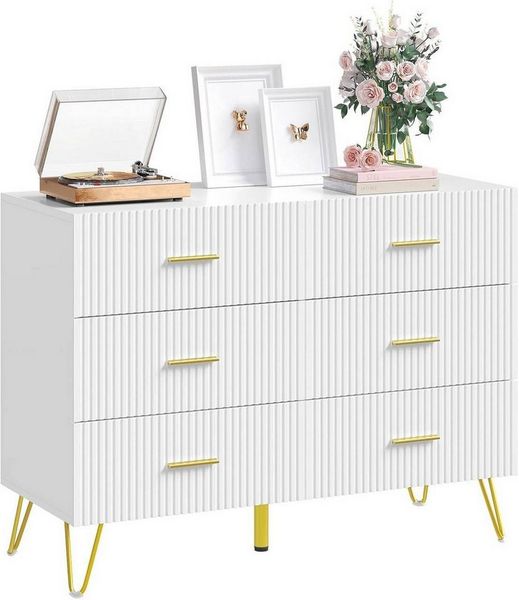 Woltu Kommode (1 St), Schubladenschrank mit 6 Schubladen, Weiß+Gold