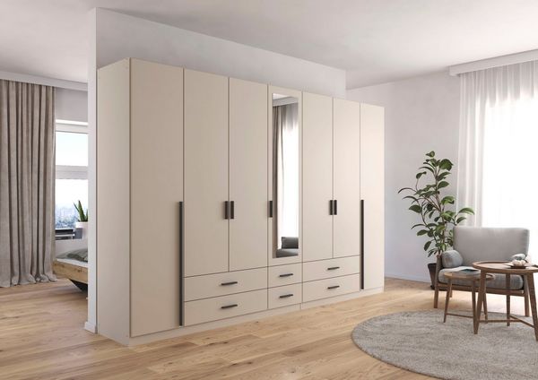 rauch Kleiderschrank Schrank Garderobe Ankleide GAMMA Breiten 91/136/181/226/271/315/360 cm (in 3 Ausstattungen BASIC/CLASSIC/PREMIUM (inkl. SOFT-CLOSE-Funktion) verschiedene Griff-Varianten, mit Spiegel TOPSELLER MADE IN GERMANY