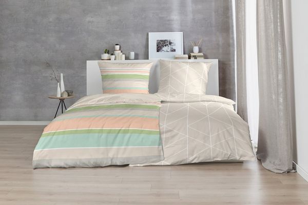 Primera Bettwäsche Mako-Satin-Bettwäsche Line Art, Mako-Satin, 2 teilig, mit Streifen