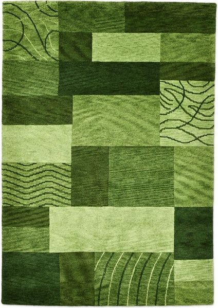 THEKO Wollteppich Royal Domas 4028, rechteckig, Höhe: 14 mm, Kurzflor, reine Wolle, handgetuftet, modernes Patchwork Design