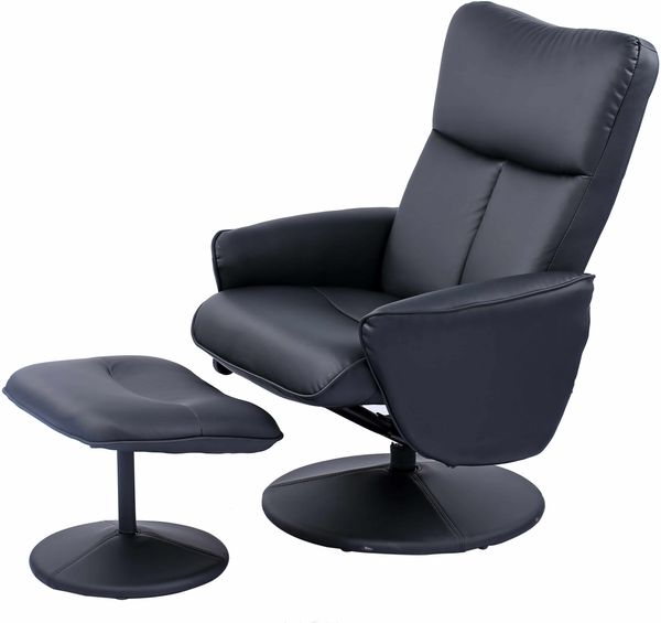 Relaxsessel Leandra 160 Schwarz mit Hocker – Kunstleder