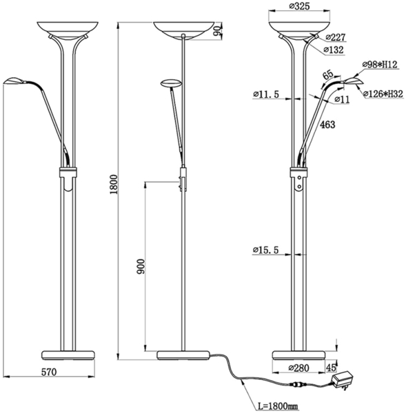 LED-Standleuchte, ORSON, LED/27W und LED/4,5W, 3000K messing Bild 9