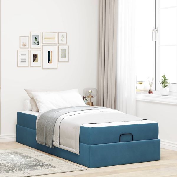 vidaXL Bettgestell mit Matratze 2 pcs Blau Samt 3399526