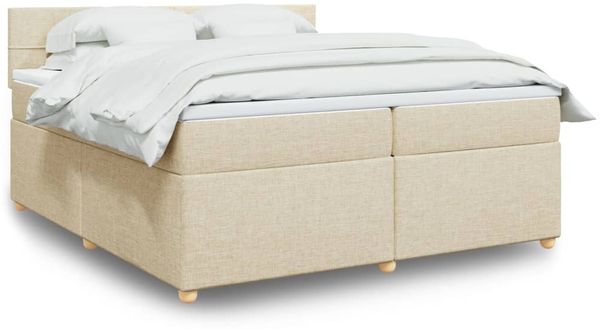 vidaXL Boxspringbett mit Matratze Creme 200x200 cm Stoff 3289092