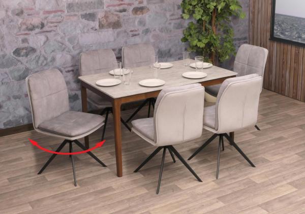 6er-Set Esszimmerstuhl HWC-M68, Küchenstuhl Lehnstuhl, drehbar Auto-Position, Metall Stoff/Textil ~ grau