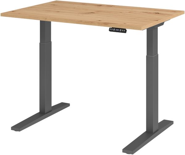 bümö elektrisch höhenverstellbarer Schreibtisch 120x80 cm in Asteiche, Gestell graphit - Sitz & Stehschreibtisch mit Memoryfunktion, elektrischer Stehtisch & Gaming Tisch, XMKA-Serie, XMKA12-R-G