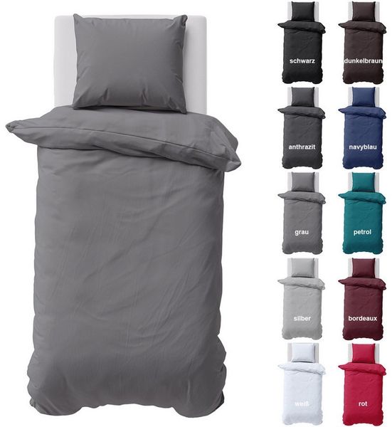 Visaggio Bettwäsche Baumwolle Uni Bettbezug Set Einfarbig 135x200, 155x220, Renforcé, 2 teilig, 100% Baumwolle mit Reißverschluss, moderne Bettbezug Set