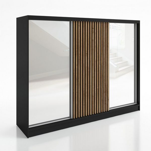 A&J MöbelLand GmbH Schiebetürenschrank DIVER 200 cm, mit 4 Schubladen, Spiegel, 3D Lamellen