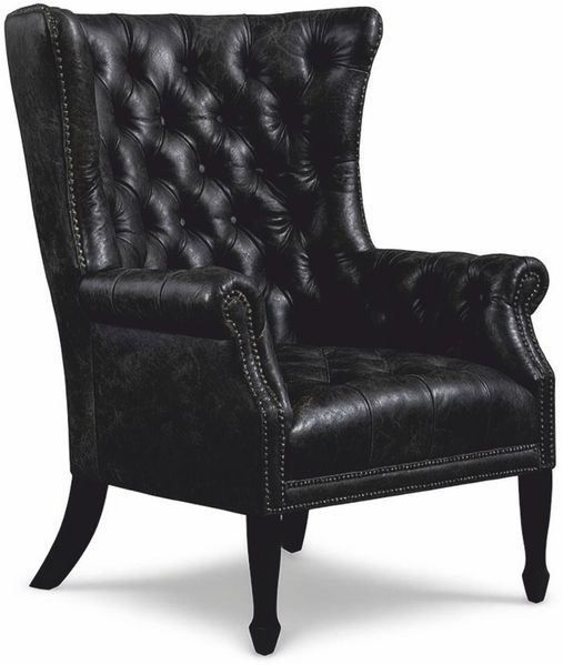Casa Padrino Luxus Chesterfield Echtleder Ohrensessel Vintage Schwarz / Schwarz