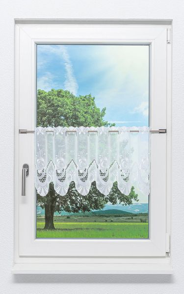 Scheibengardine Plauener Spitze - Röschen (Bx H) 129,6cm * 35cm weiß/Weiß