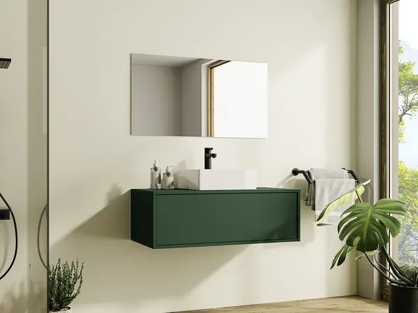 Vente-unique - TEANA Waschbeckenmöbel Holz, Platte Grün - B 47 cm x H 32 cm x L 94 cm