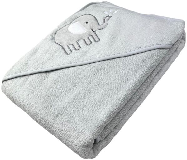 Baby Kapuzenbadetuch Elefant » Badetuch Groß 100 x 100 cm » Kleinkind Bade Handtuch mit Kapuze » 100% reine Baumwolle - Grau