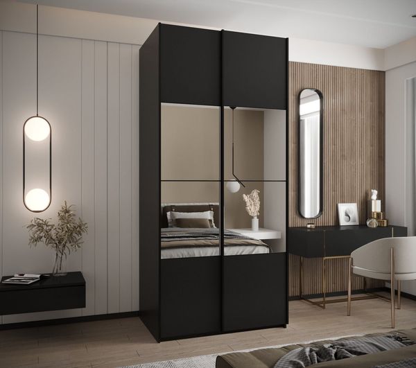 ABIKS MÖBEL Schwebetürenschrank LUX 4 hoher Schlafzimmerschrank - mit Spiegel, Kleiderstange, Regalen