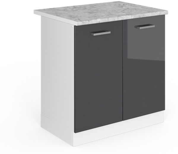 Spülenunterschrank R-Line Anthrazit Hochglanz 80 cm , AP Marmor Vicco