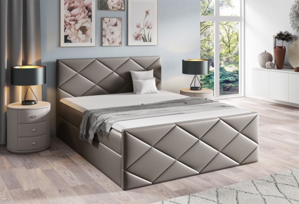 Boxspringbett Schlafzimmerbett KOSMOS 160x220 cm Kunstleder Madryt Grau