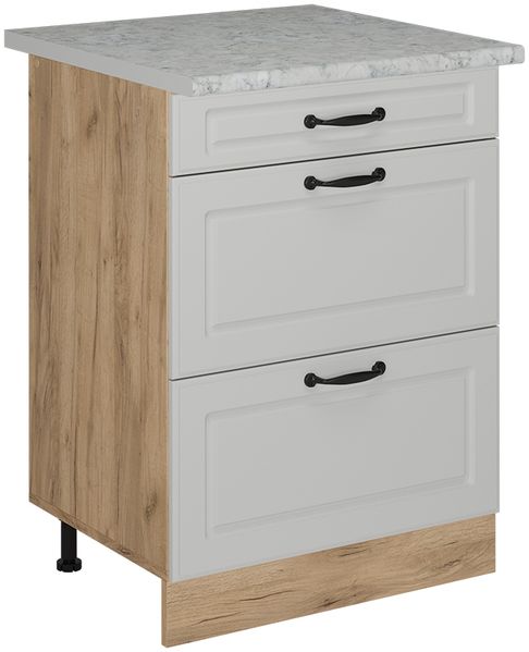 Küchenunterschrank R-Line Weiß Landhaus 60 cm mit Schubladen, AP Marmor Vicco