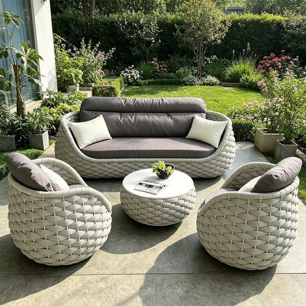 Muxing Gartenlounge-Set Gartenlounge Set 4-teilig mit 2 Sesseln, 2/3-Sitzer & Tisch, (Set, 4-tlg)