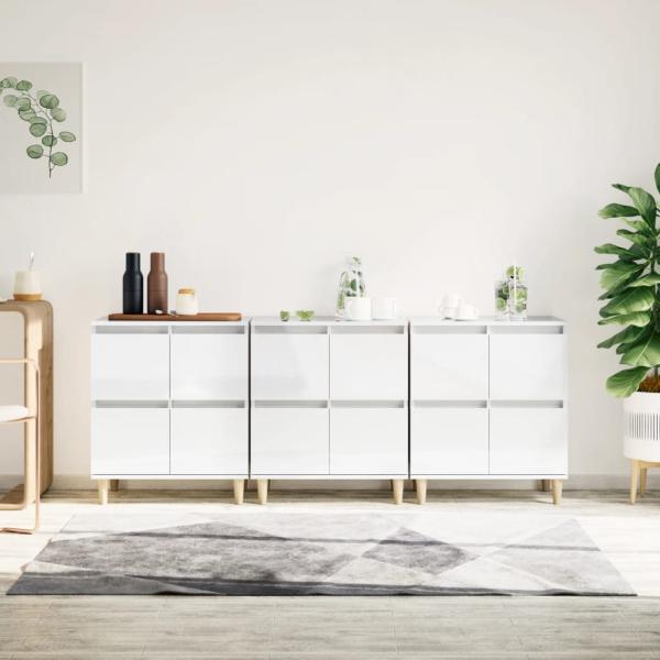 vidaXL Sideboards 3 Stk. Hochglanz-Weiß 60x35x70 cm Holzwerkstoff 3185769