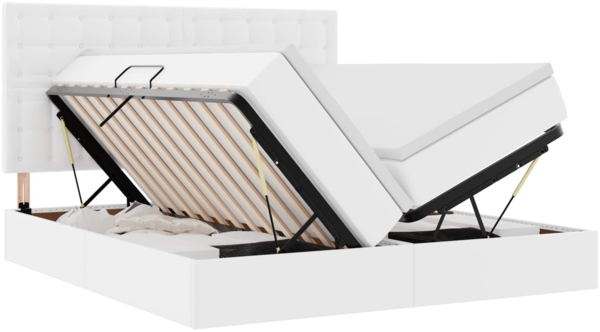 vidaXL Aufbewahrungsbett mit Matratze Reinweiß 200x200 cm Kunstleder 3372182