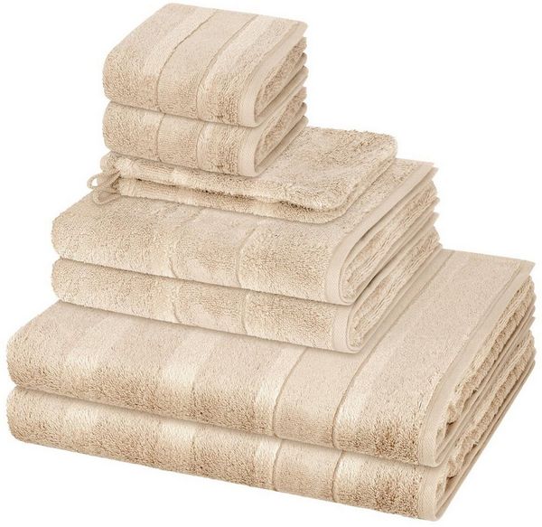 Cawö Handtuch Set Noblesse, Walkfrottee (Spar-Set, 8-St), 2 X Wasch- 2 X Gäste- 2 X Dusch- 2 X Handtuch im Set - Baumwolle