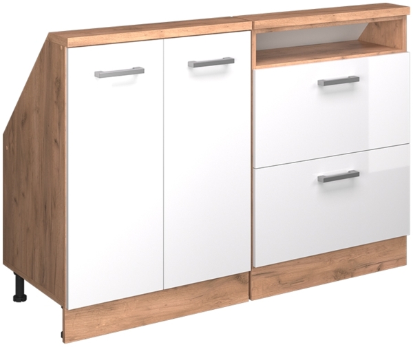 Dachschrägenschrank-Set Rion Weiß Hochglanz/Goldkraft Eiche 2er Set Vicco