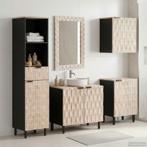 vidaXL Badezimmer Sets mit Regal 5 pcs Weiße gewaschene Oberfläche 3310033