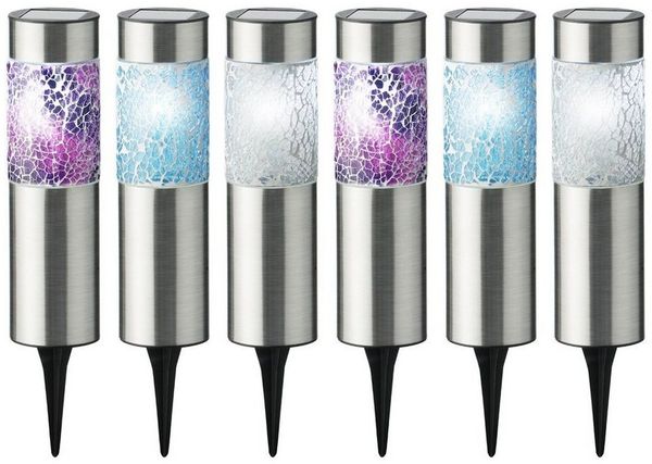 MARELIDA LED Solarleuchte LED Solar Wegleuchten Mosaik Solarleuchten Edelstahl silber 6er Set, LED Classic, kaltweiss (5300K bis 6000K)