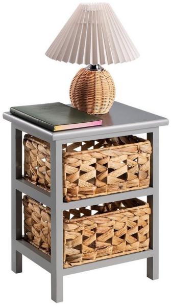 CARO-Möbel Nachtkommode ARBO, Nachttisch Nachtkommode Beistelltisch grau Paulownia Holz mit 2 Körben