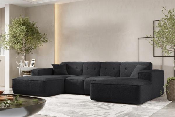 Wohnlandschaft Sofa U-Form CESINA XS in Stoff Ascot Bukla Schwarz