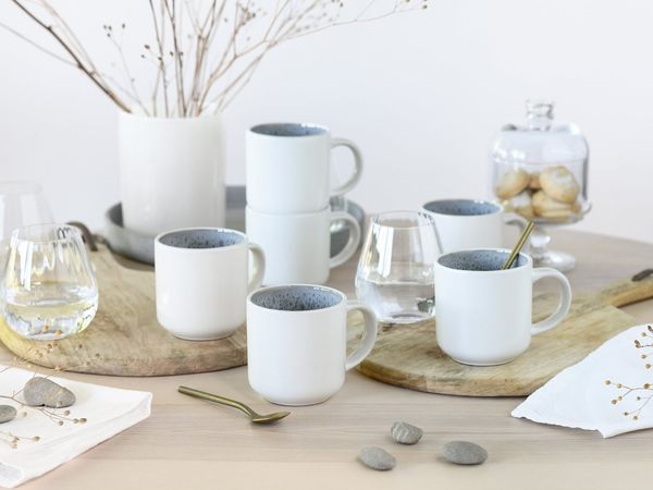 OTTO home Becher modernes 6-teiliges Kaffeebecher-Set Lykk, 6-tlg, Steinzeug, hohe Haltbarkeit, spülmaschinen- & mikrowellengeeignet, Reaktivglasur