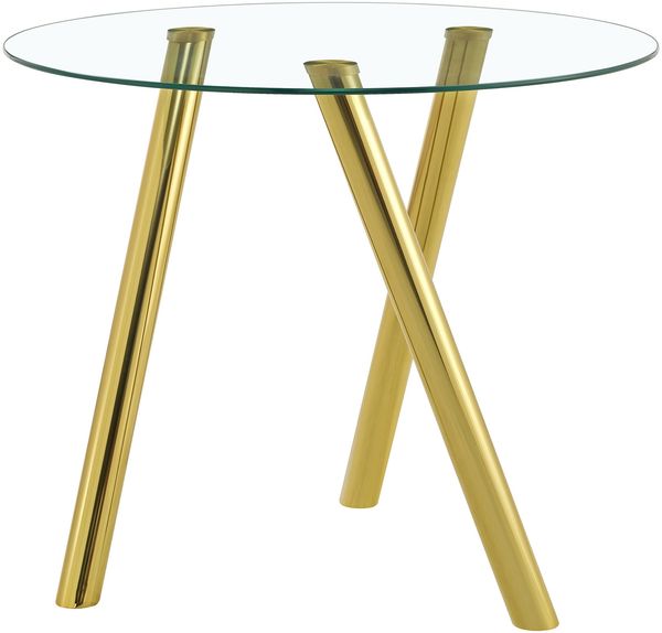 Esstisch 75*80*80 cm rund aus gehärtetem Glas mit goldfarbenem Metallgestell Bild 3
