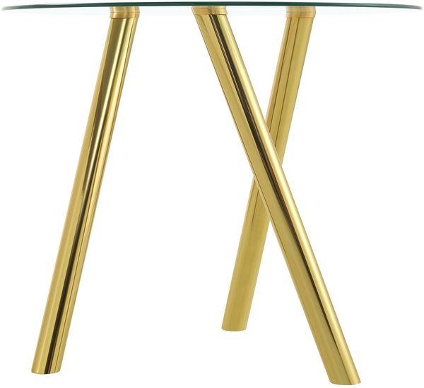 Esstisch 75*80*80 cm rund aus gehärtetem Glas mit goldfarbenem Metallgestell Bild 6