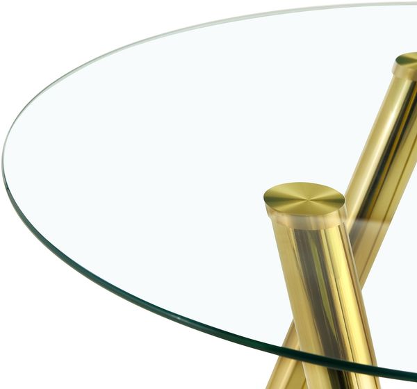 Esstisch 75*80*80 cm rund aus gehärtetem Glas mit goldfarbenem Metallgestell Bild 7