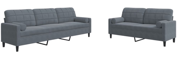 vidaXL 2-tlg. Sofagarnitur mit Kissen und Nackenrollen Dunkelgrau Samt 3278492