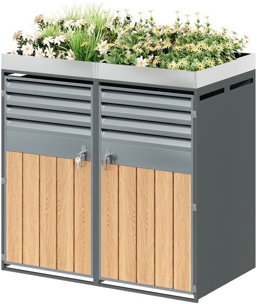 Mülltonnenbox, Mülltonnenunterstand mit Hochbeet, 120L 240L, wetterfest, Container, Abfallbehälter, Tonnenhaus, Gartenbox, abschließbare Müllbox (2 Tonnen)