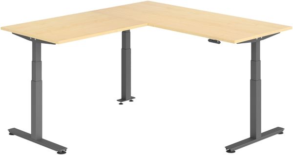 bümö Eckschreibtisch elektrisch höhenverstellbar L-Form: 180 x 200 cm in Ahorn, Gestell graphit - Stehschreibtisch mit Memory-Steuerung, elektrischer XXL Schreibtisch für die Ecke, XDSMW-1912-3-G