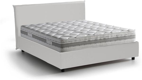 Dmora Doppelbett Argain, Bettkasten aus Kunstleder, Frontöffnung, inklusive Matratze 140x190 cm, 100 % Made in Italy, Weiß