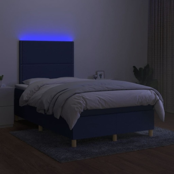 vidaXL Boxspringbett mit Matratze & LED Blau 120x200 cm Stoff, Härtegrad: H2 [3135347] Bild 6