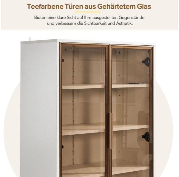 Merax Glasvitrine mit Glastüren und Schubladen inkl. LED Hochschrank mit verstellbaren Einlegeböden,Bücherschrank,Standvitrine Bild 3