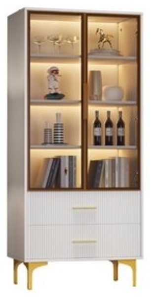 Merax Glasvitrine mit Glastüren und Schubladen inkl. LED Hochschrank mit verstellbaren Einlegeböden,Bücherschrank,Standvitrine Bild 6