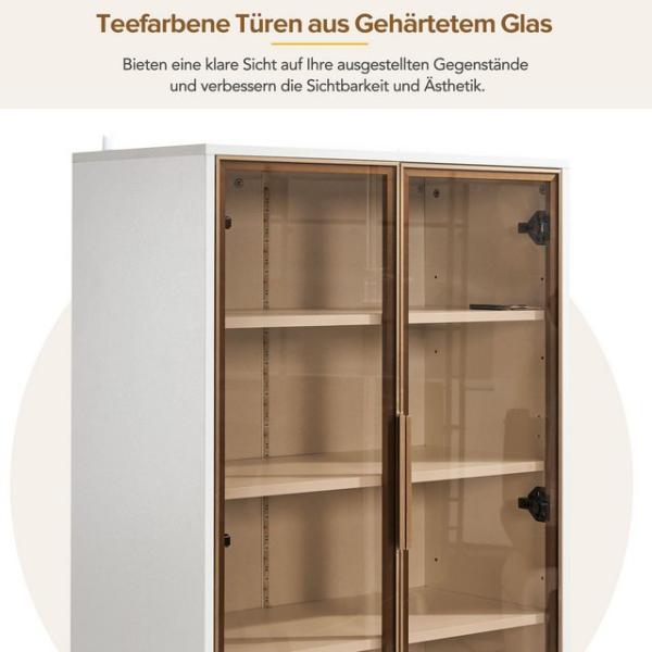 Merax Glasvitrine mit Glastüren und Schubladen inkl. LED Hochschrank mit verstellbaren Einlegeböden,Bücherschrank,Standvitrine Bild 4