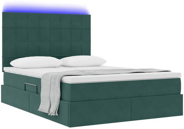 vidaXL LED-Speicherbett mit Matratze Dunkelgrün 140 x 200 cm Samt 3372672 Bild 3