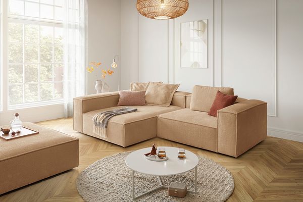 KAWOLA Sofa CARMO Ecksofa Stoff creme Recamiere links 68 x 191 x 306 cm
