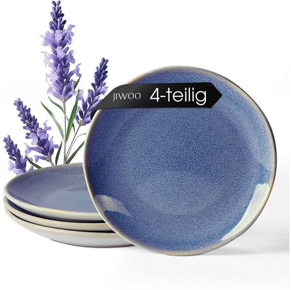 JIWOO Teller 4er Ø19,5cm, Speiseteller Steakteller Dessertteller Pastateller Plate, (4 St), Keramik Hochwertiges Tellerset Blau Mikrowellenofen Spülmaschine
