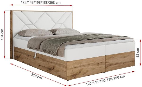 Boxspringbett mit Kopfteil und Topper, Polsterbett - GUNAR - 120 x 200 cm - Weiß Kunstleder - H4 - Topper Visco Bild 5