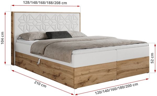 Boxspringbett mit Kopfteil und Topper, Polsterbett - NESSI - 200 x 200 cm - Weiß Kunstleder - H3 - Topper T25 Bild 5